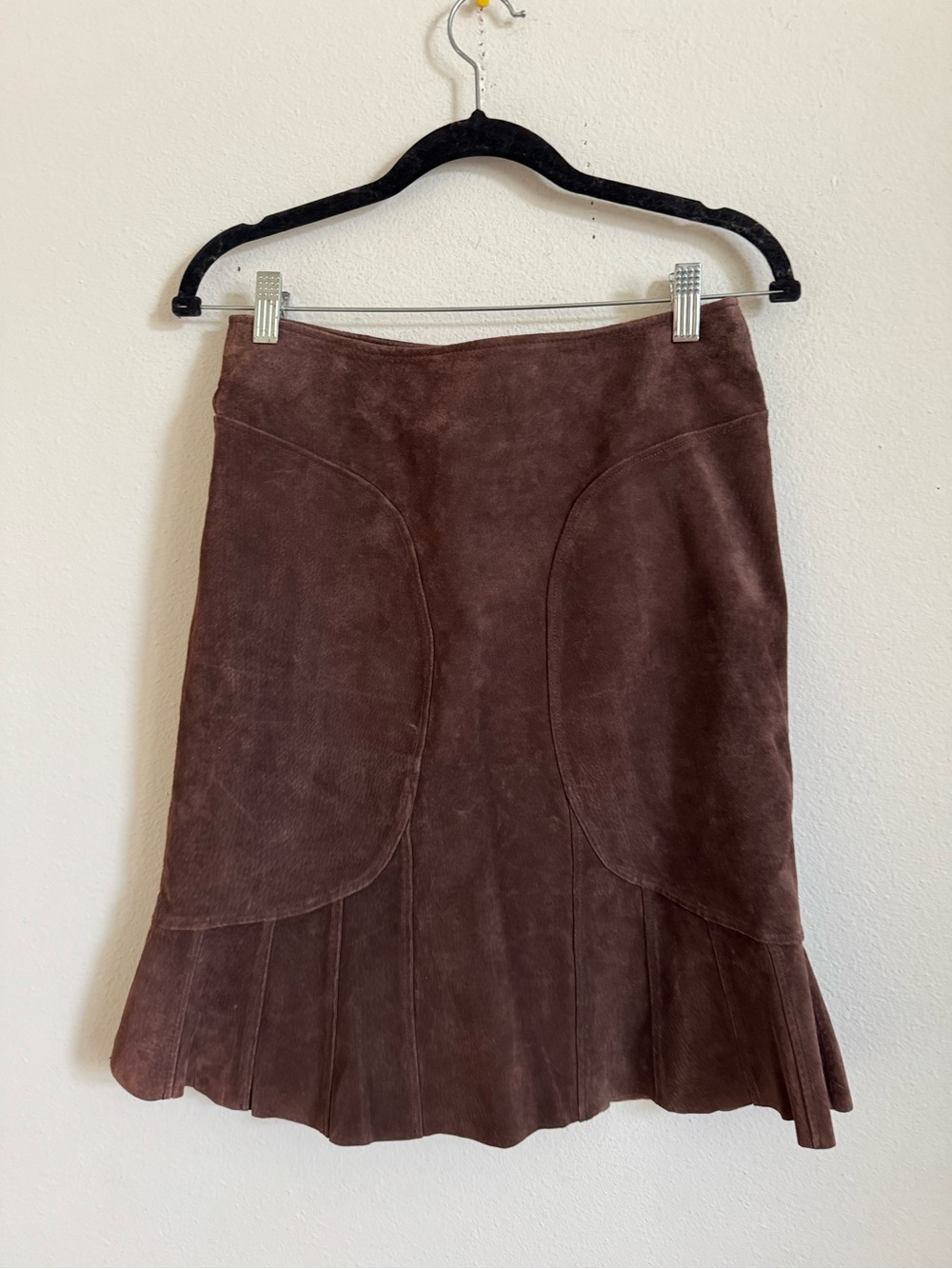 Vintage 90s Y2K Moda International Brown Suede Midi knee length skirt size 4